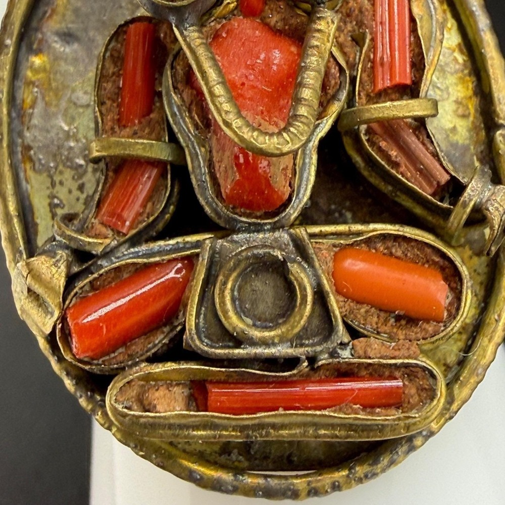 Vintage Coral Ring Brass Tibetan Buddha Ethnic Size 8 - Picture 3 of 15